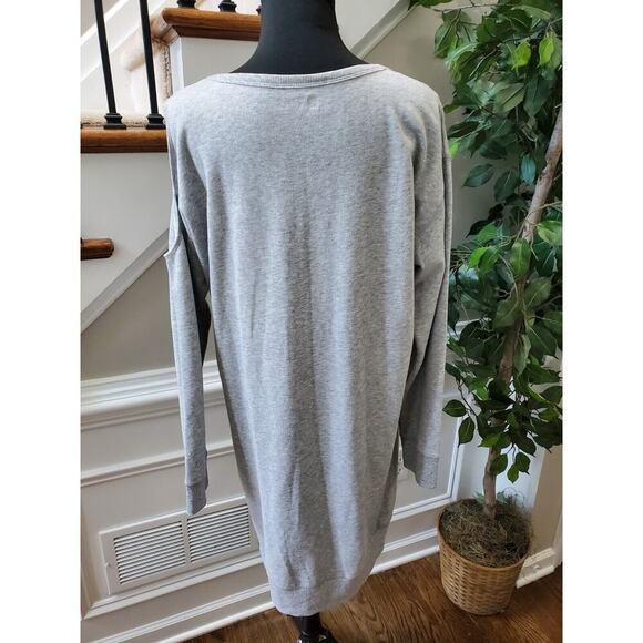 Xersion Women Solid Gray Polyester Cold Shoulder Sleeve Knee Length Dress Size L - Picture 8 of 11
